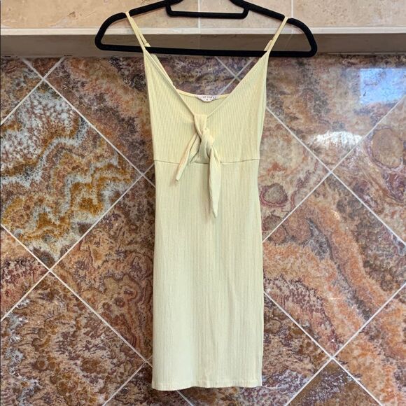Bear Dance Dresses & Skirts - Bear Dance Spring Easter Pastel Yellow Ribbed Tie-Front Mini Dress Size Small